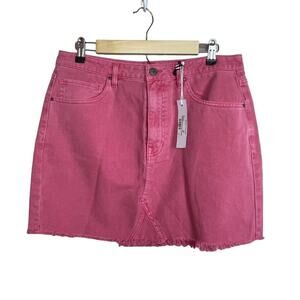Tgla Women's Skirt Mini Size L Denim Pink Raw Hem‎ NWT